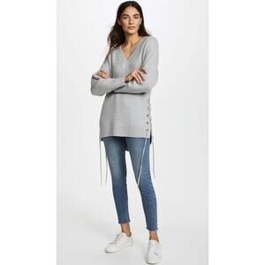 Rag & Bone  Ivy Lace - Up V Neck Wool Sweater